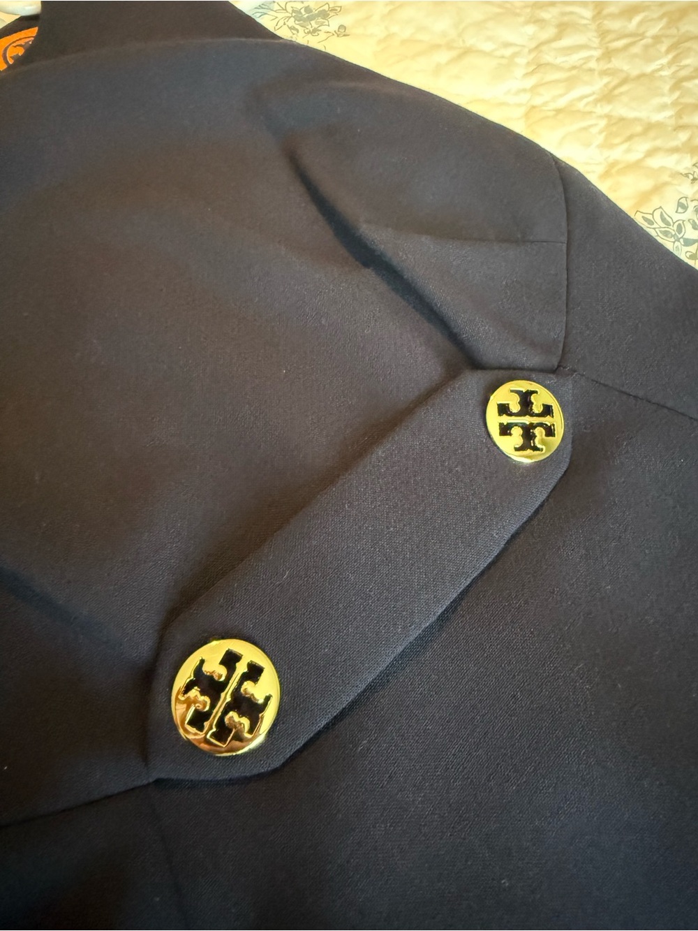 Tory Burch Navy Sleeveless Midi Dress with Gold Medallion Buttons - Picture 3 of 5